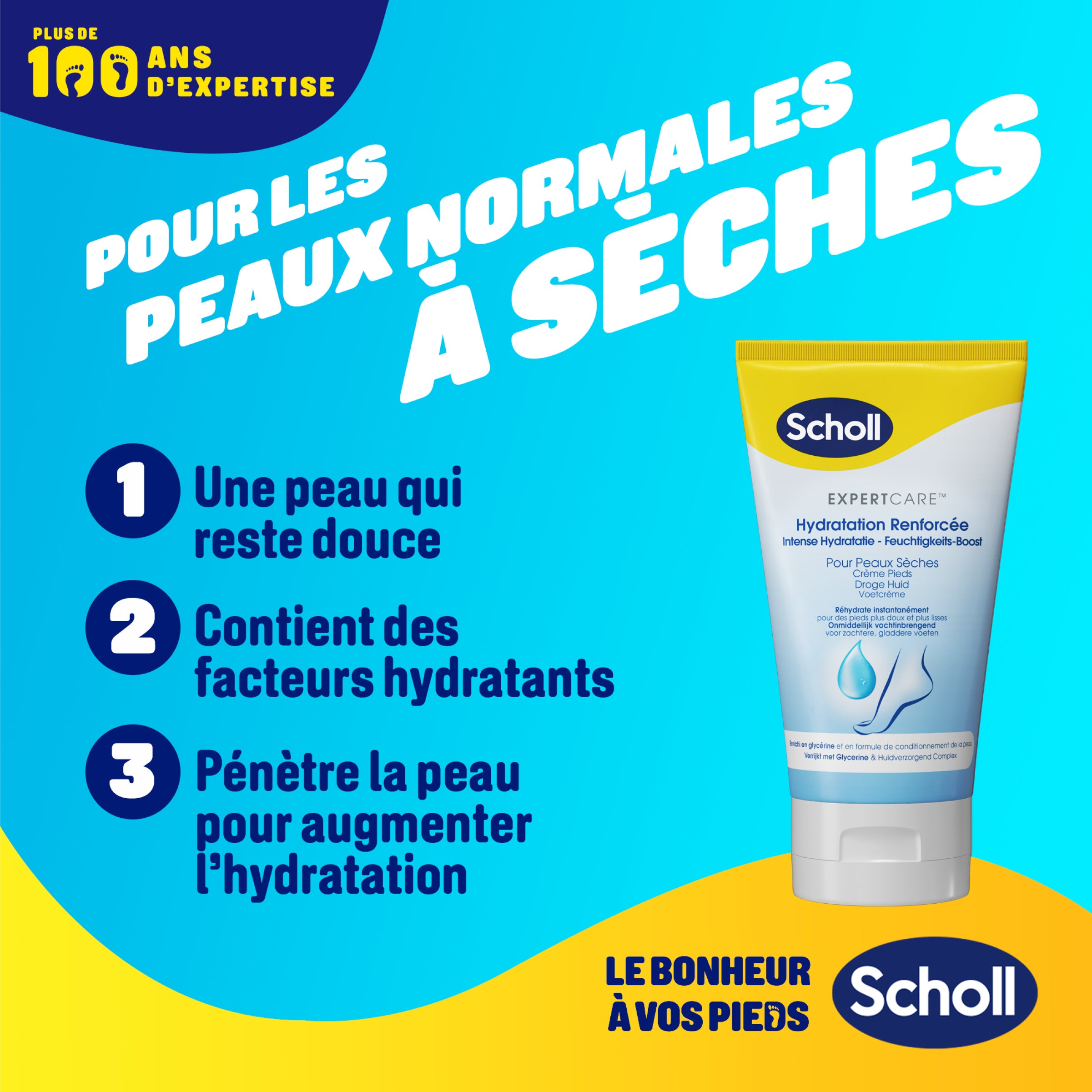 Scholl Crème Pieds Hydratation Renforcée pour peaux sèches, 150ml