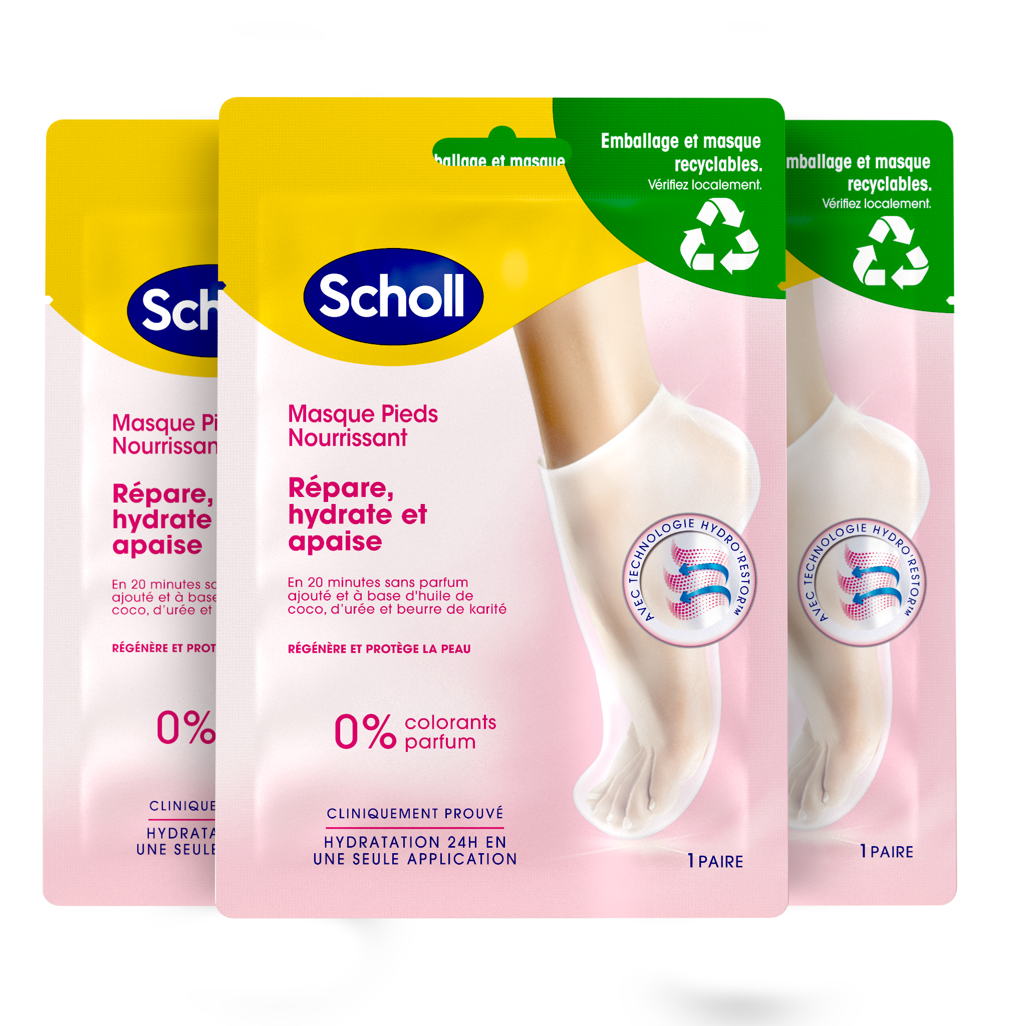 Lot de 3 Masques Pieds Secs - Soin des Pieds Très Hydratant - Huile de Noix de Coco