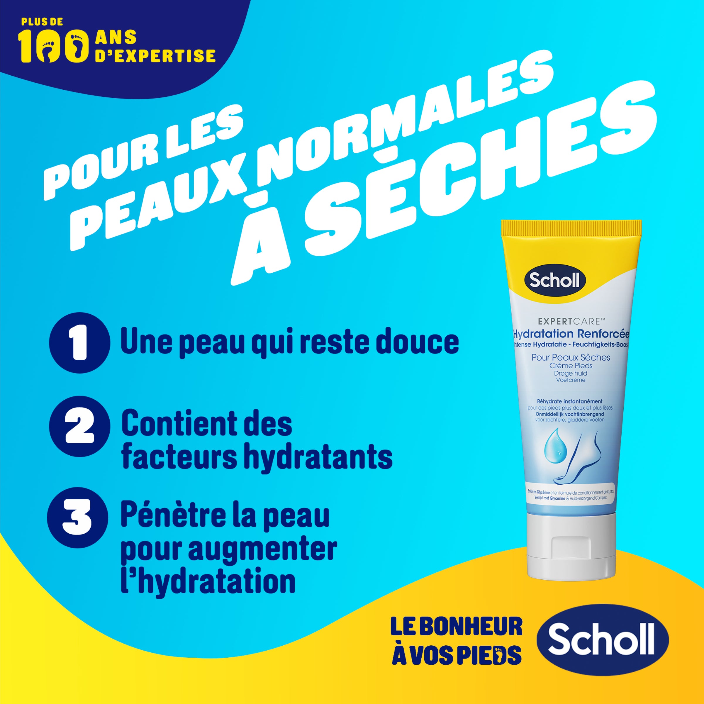Scholl Crème Pieds Hydratation Renforcée pour peaux sèches, 75ml