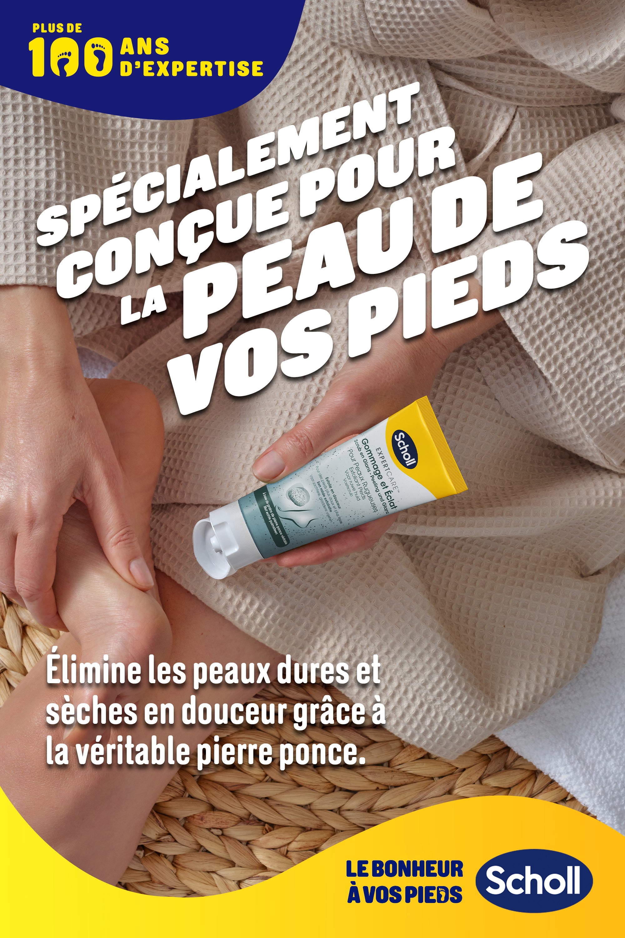 Scholl Crème Pieds Gommage et Éclat pour peaux rugueuses, 75ml