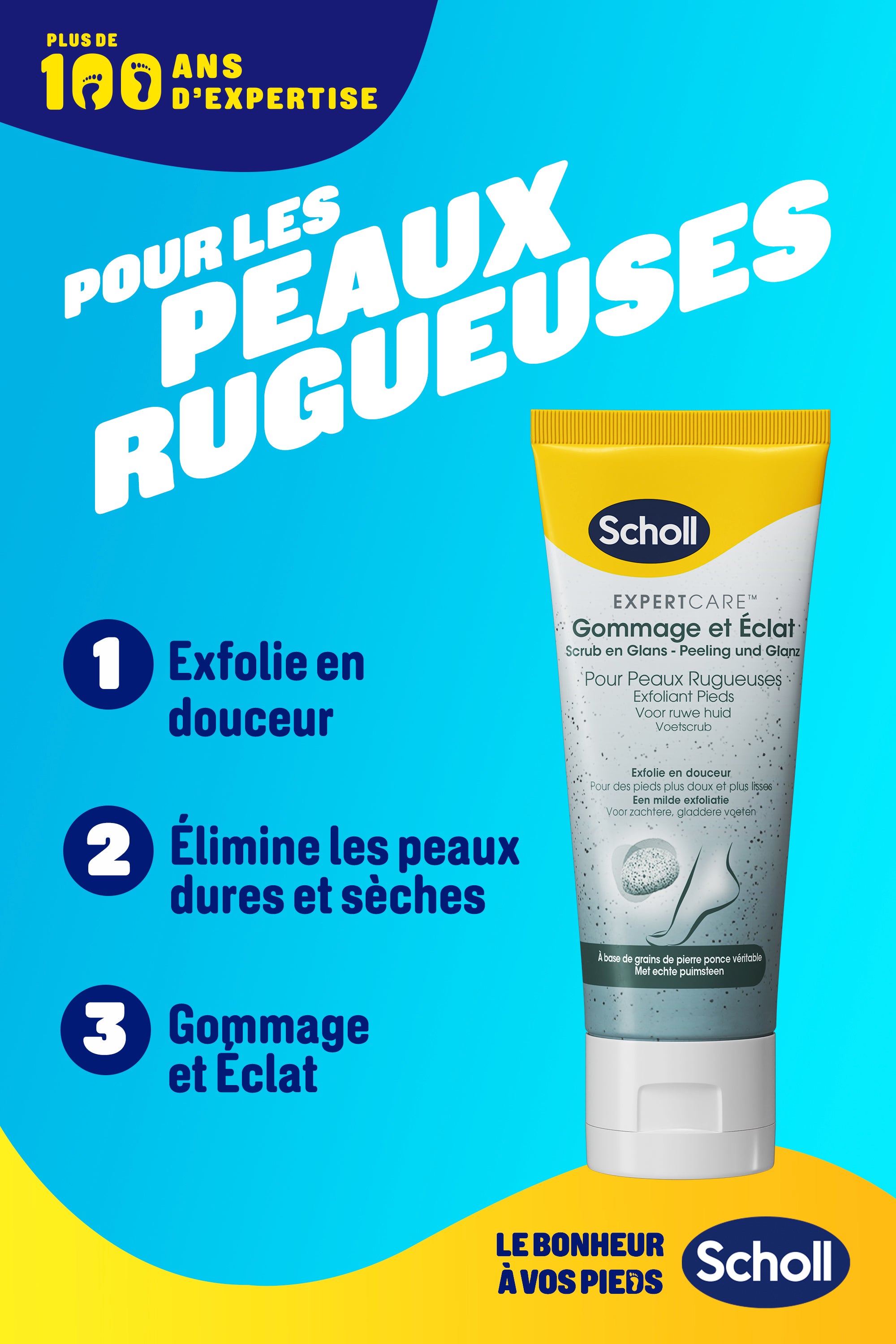 Scholl Crème Pieds Gommage et Éclat pour peaux rugueuses, 75ml