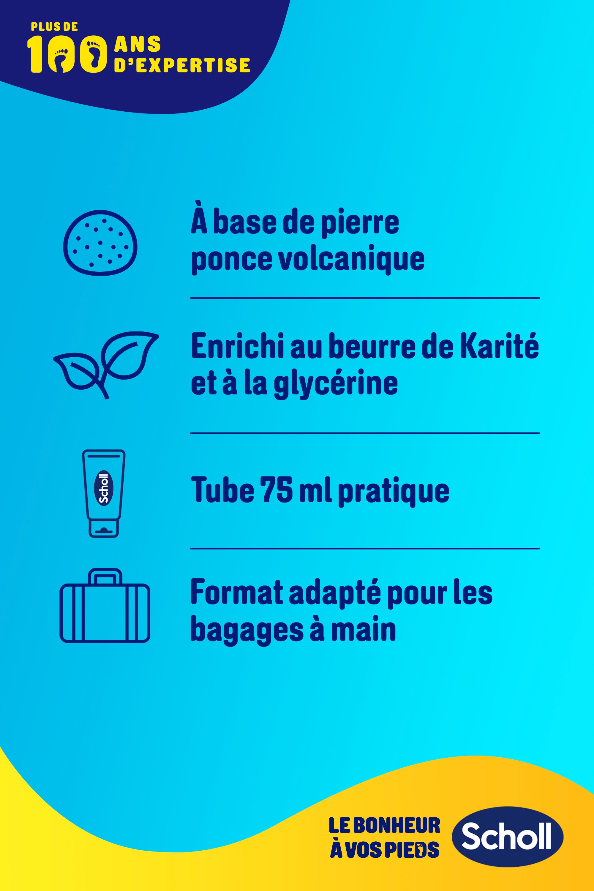 Scholl Crème Pieds Gommage et Éclat pour peaux rugueuses, 75ml