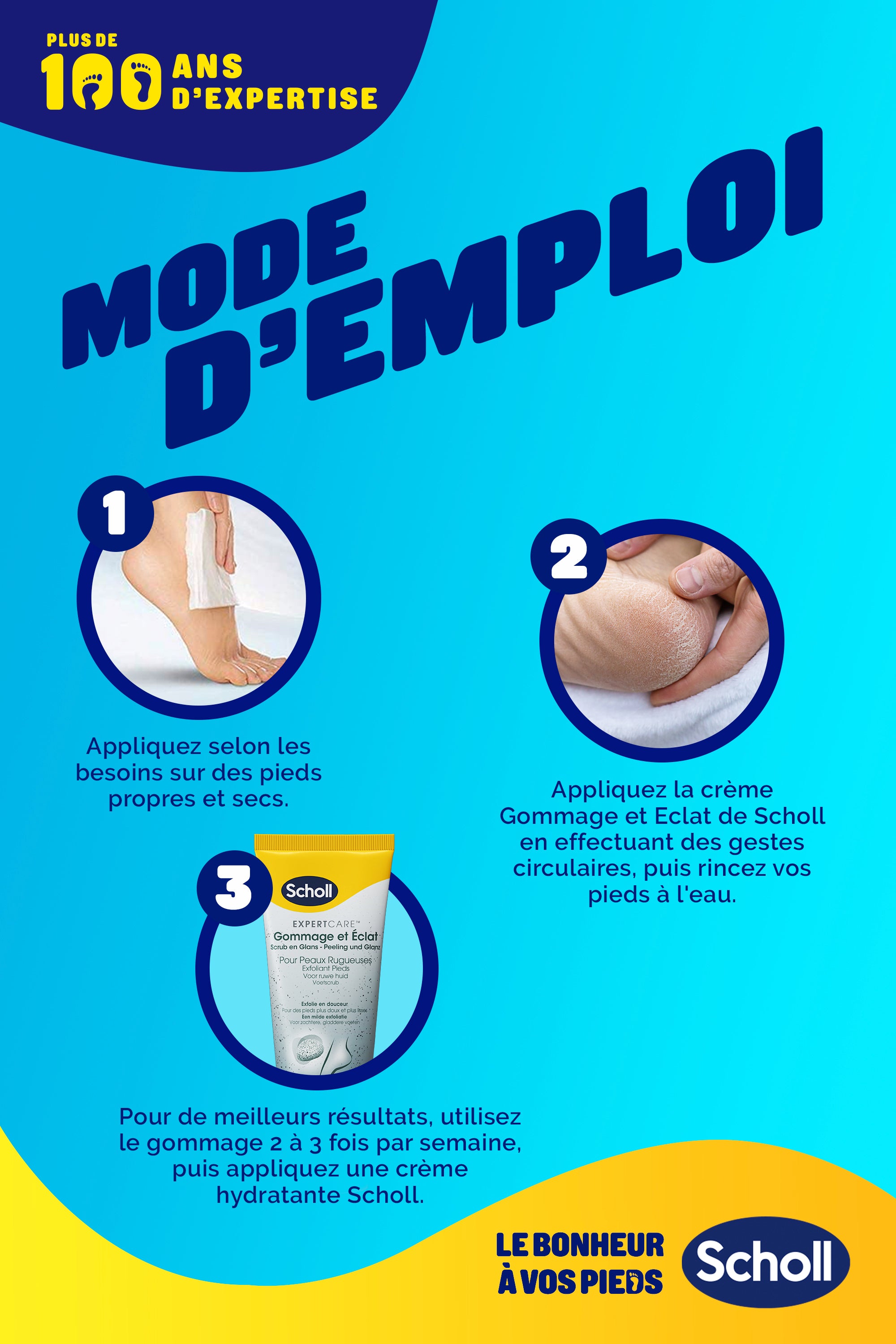 Scholl Crème Pieds Gommage et Éclat pour peaux rugueuses, 75ml